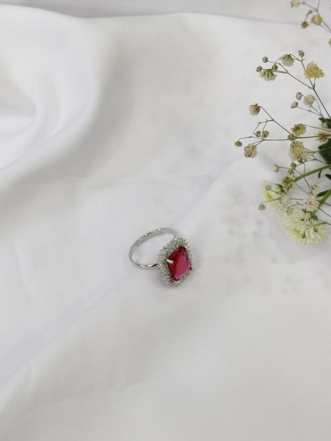 

Niska Cubic Zirconia Stone Studded Square Shaped Finger Ring, Silver