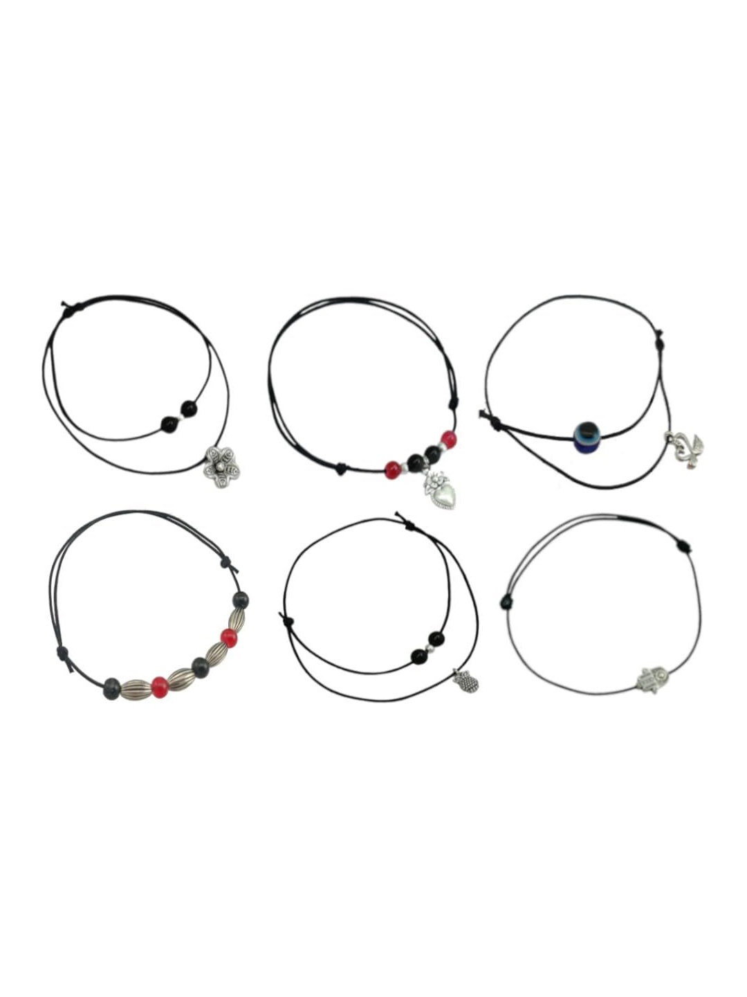 

HIGH TRENDZ Pack Of 6 Single Leg Beads Anklet, Black