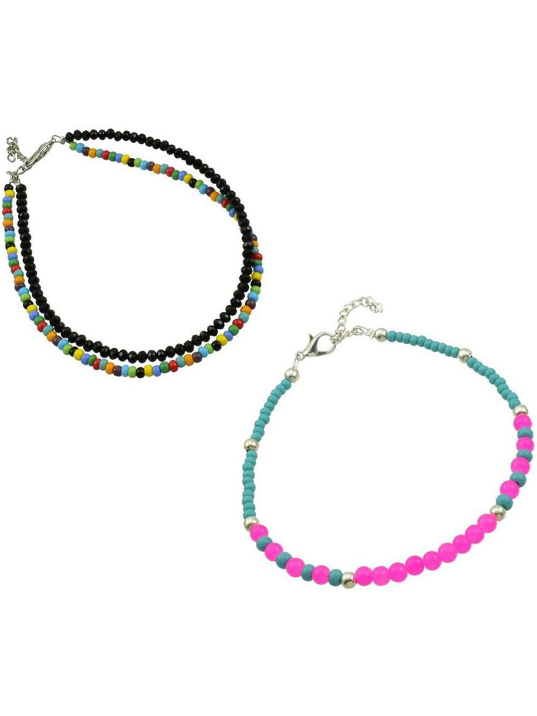 

HIGH TRENDZ Set Of 2 Single Leg Beaded Anklets, Black