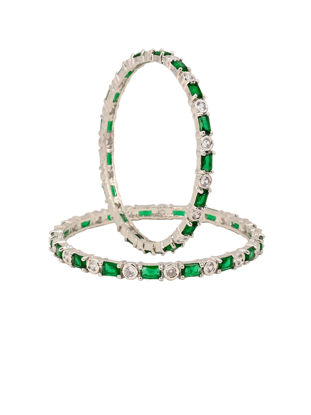 

Zevarly Set Of 2 Silver-Plated CZ Studded Bangles