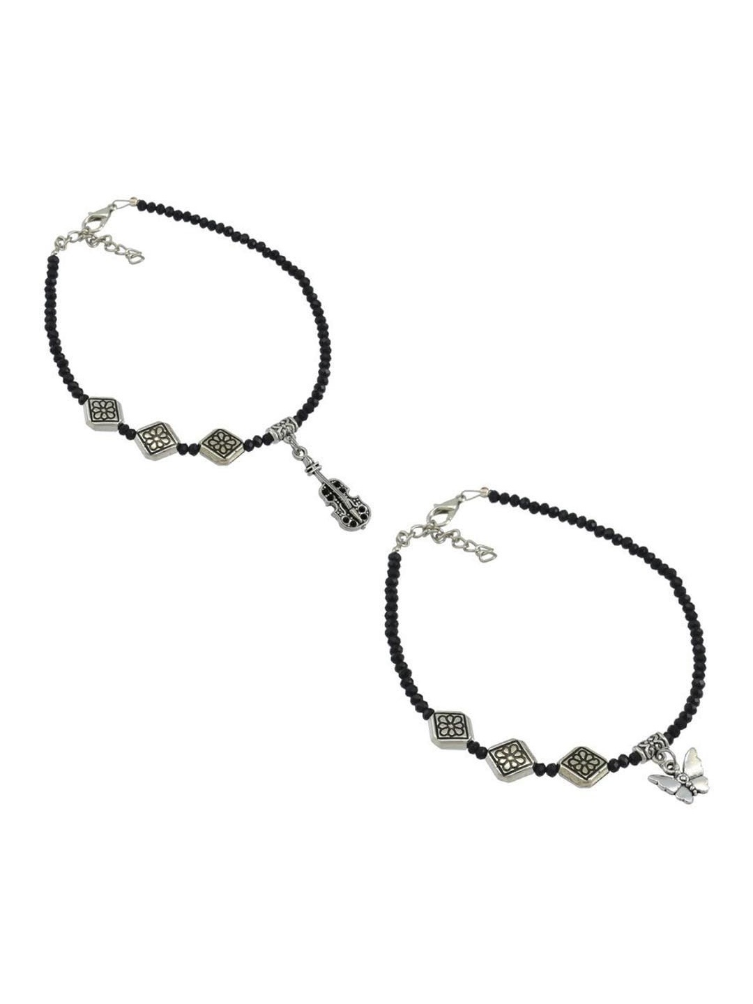 

High Trendz Pack of 2 Alloy Single Leg Beads Anklet, Black
