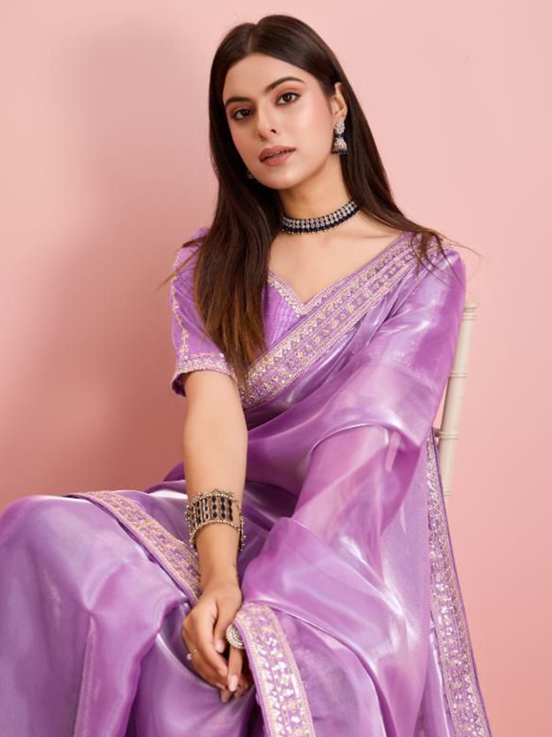 

HERE&NOW Zari Embellished Saree, Lavender