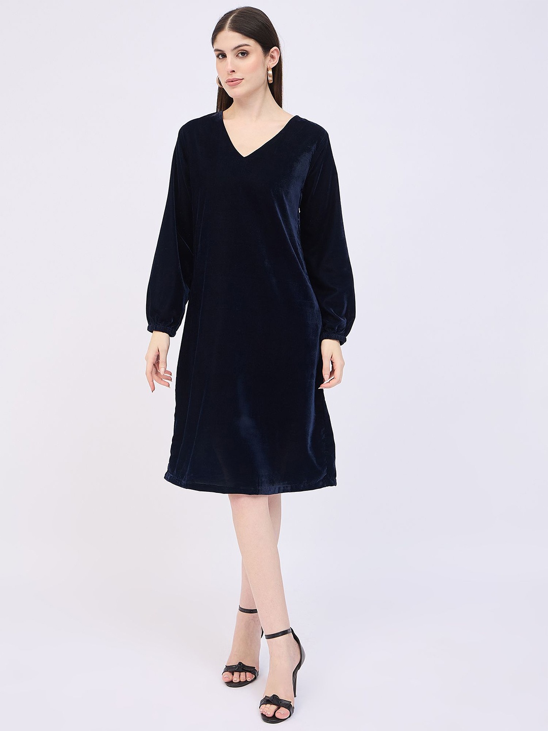 

Ruhaans Velvet A-Line Dress, Navy blue
