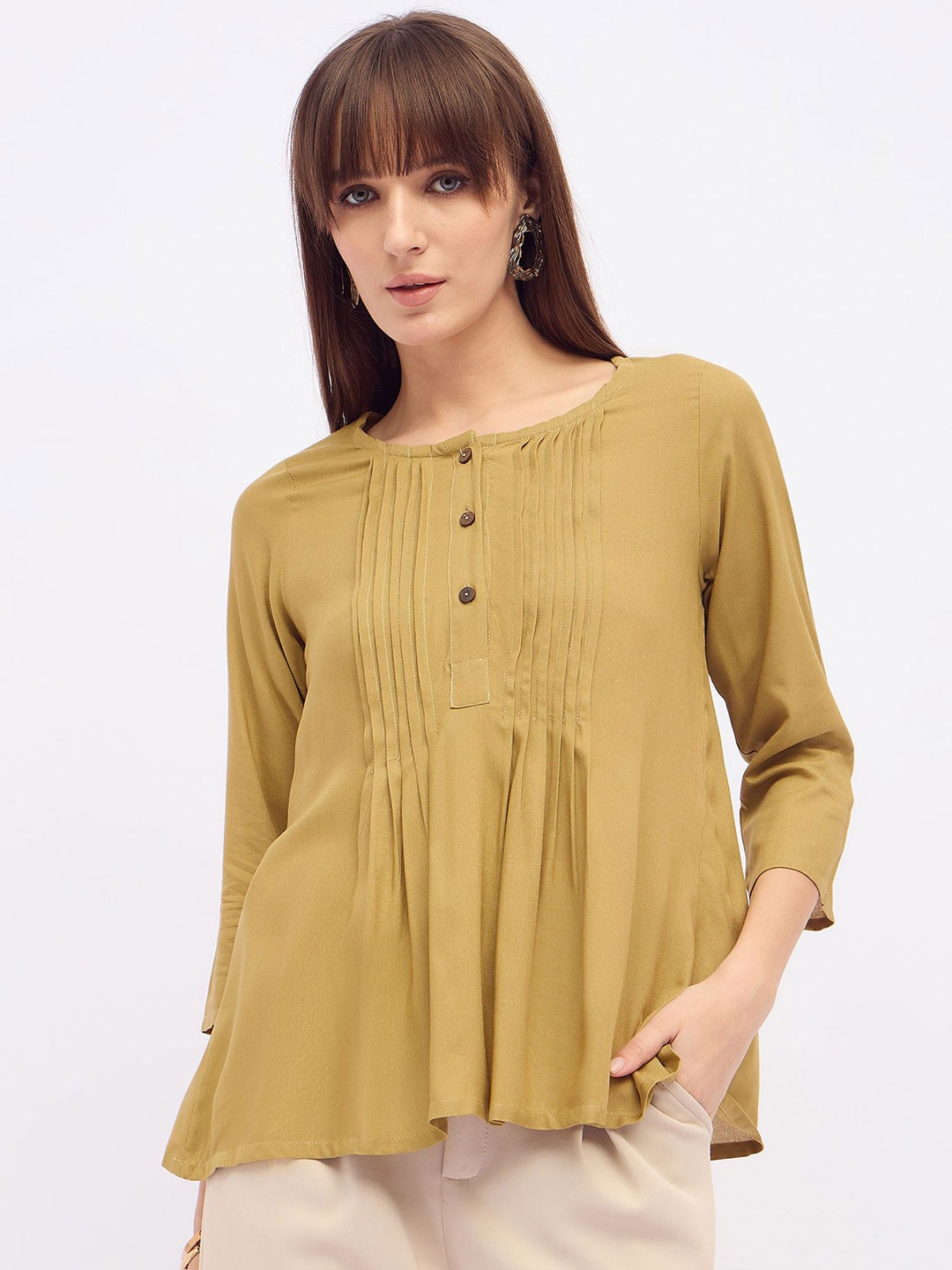 

DressBerry Mandarin Collar Top, Khaki