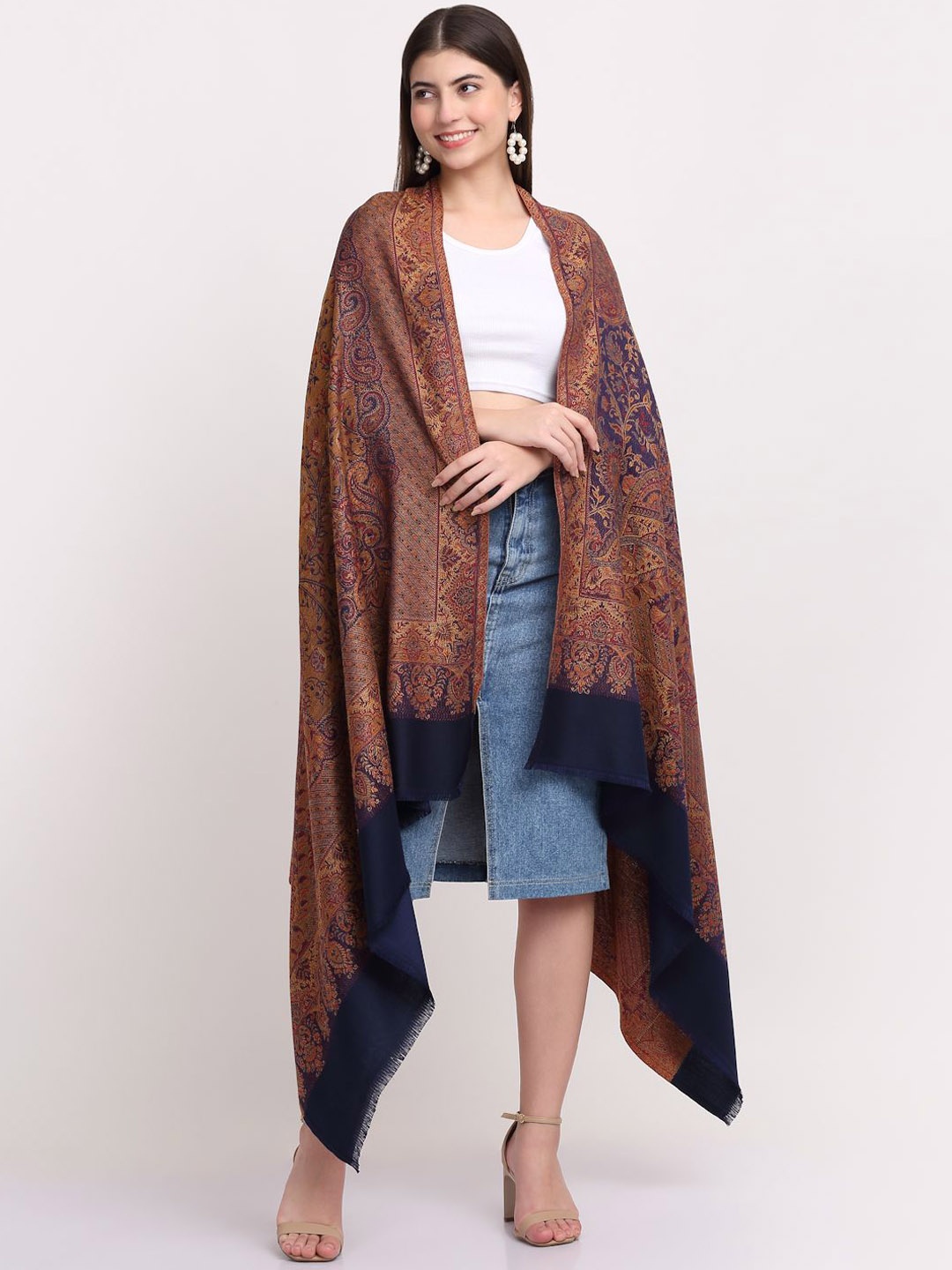 

KRAFT INDIA Women Paisley Printed Shawl, Navy blue