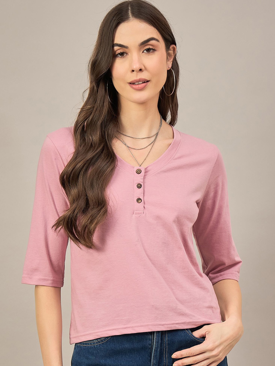 

The Roadster Lifestyle Co V-Neck Short Sleeve T-Shirt, Pink