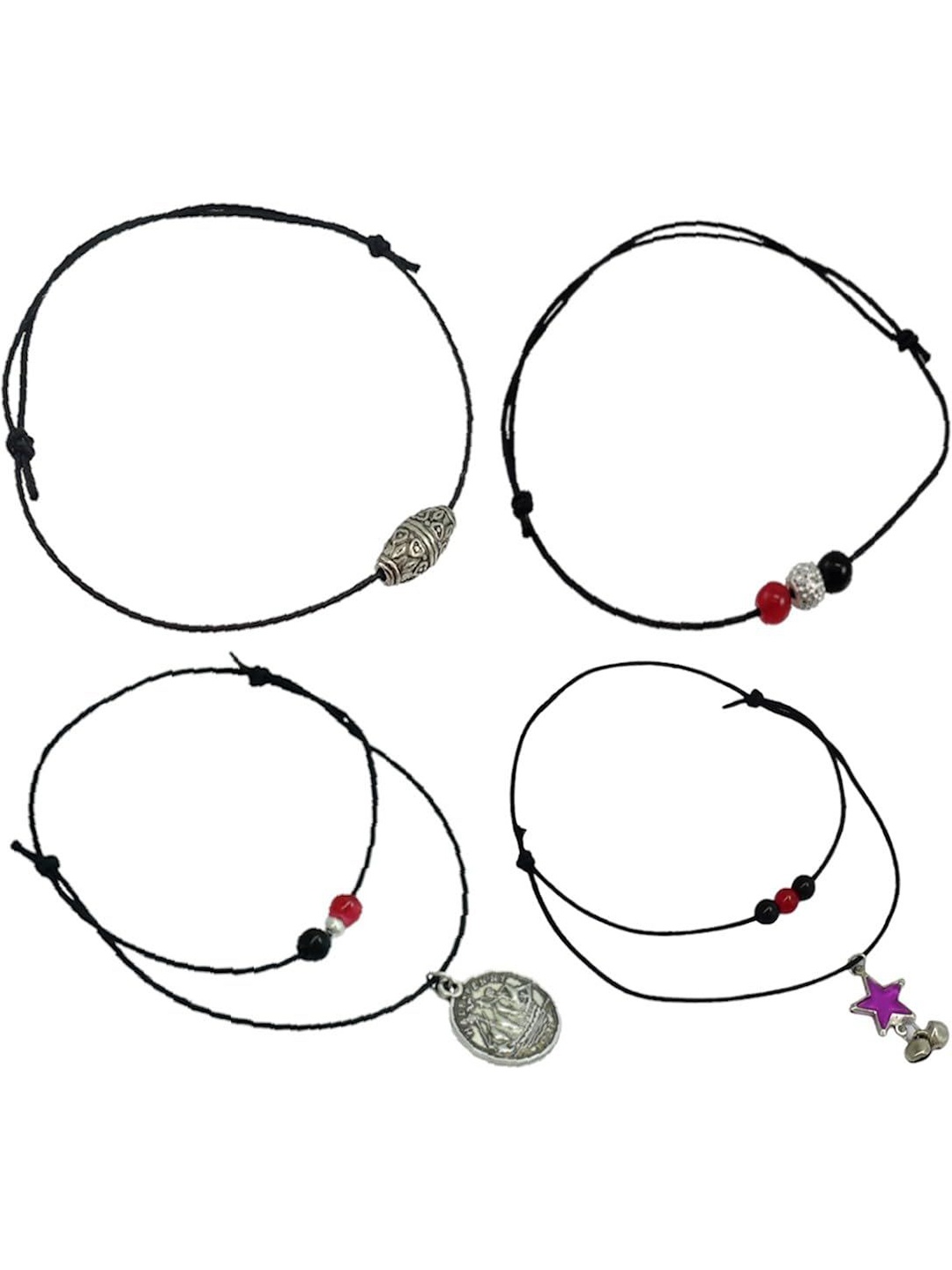 

HIGH TRENDZ Set of 4 Thread Anklet, Black