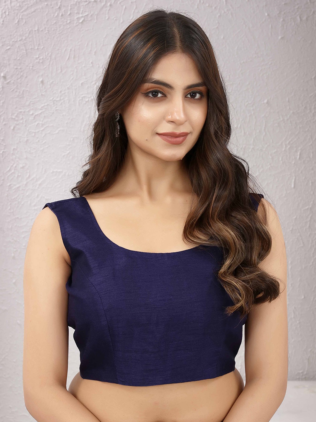 

Globon Impex Silk Round Neck Saree Blouse, Navy blue