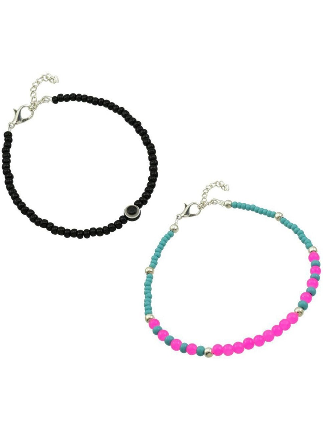 

HIGH TRENDZ Set Of 2 Beaded Anklets, Black