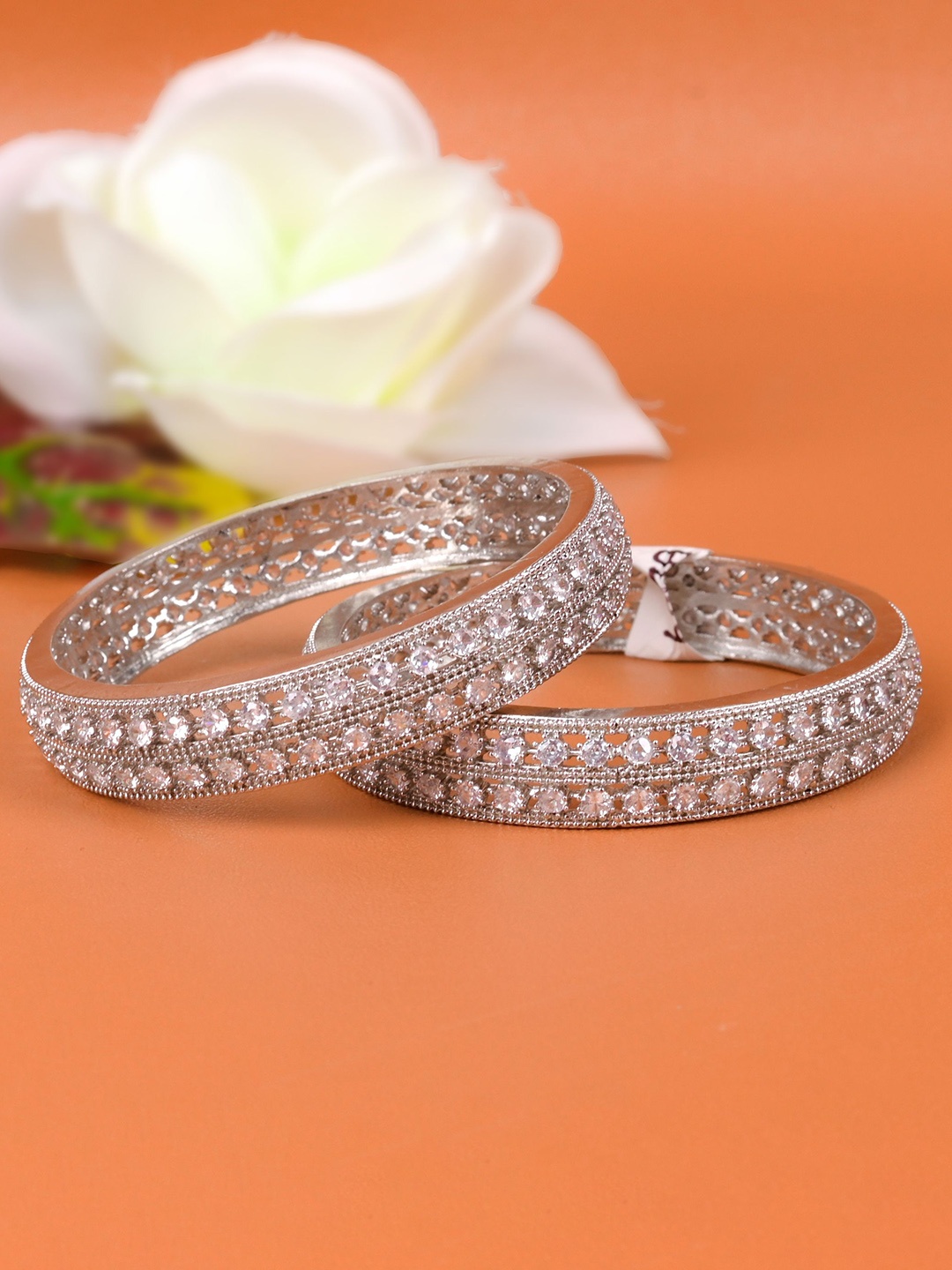 

Zevarly Set Of 2 Silver-Plated CZ Studded Bangles