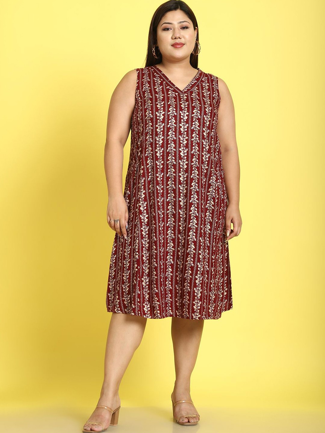 

theRebelinme Floral Print A-Line Midi Dress, Maroon