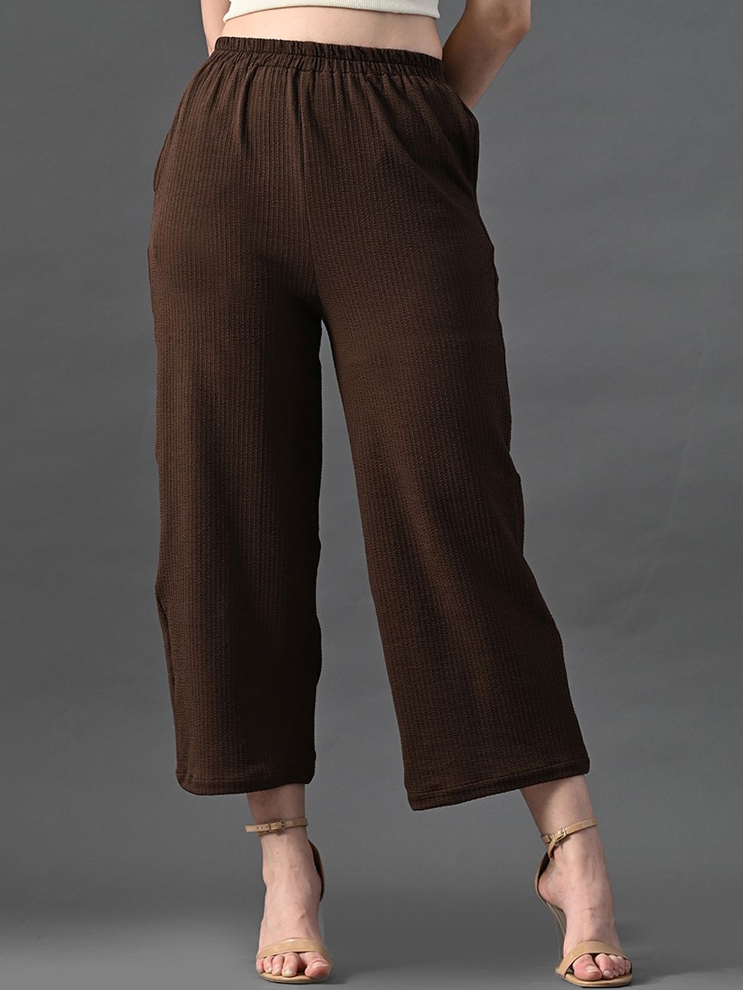 

The Roadster Lifestyle Co Women Straight Fit High-Rise Parallel Trousers, Coffee brown