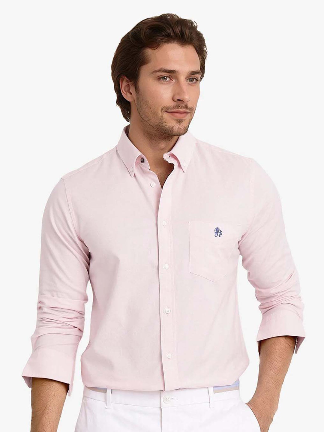 

RARE RABBIT Men OXOB Comfort Fit Solid Cotton Formal Shirt, Pink