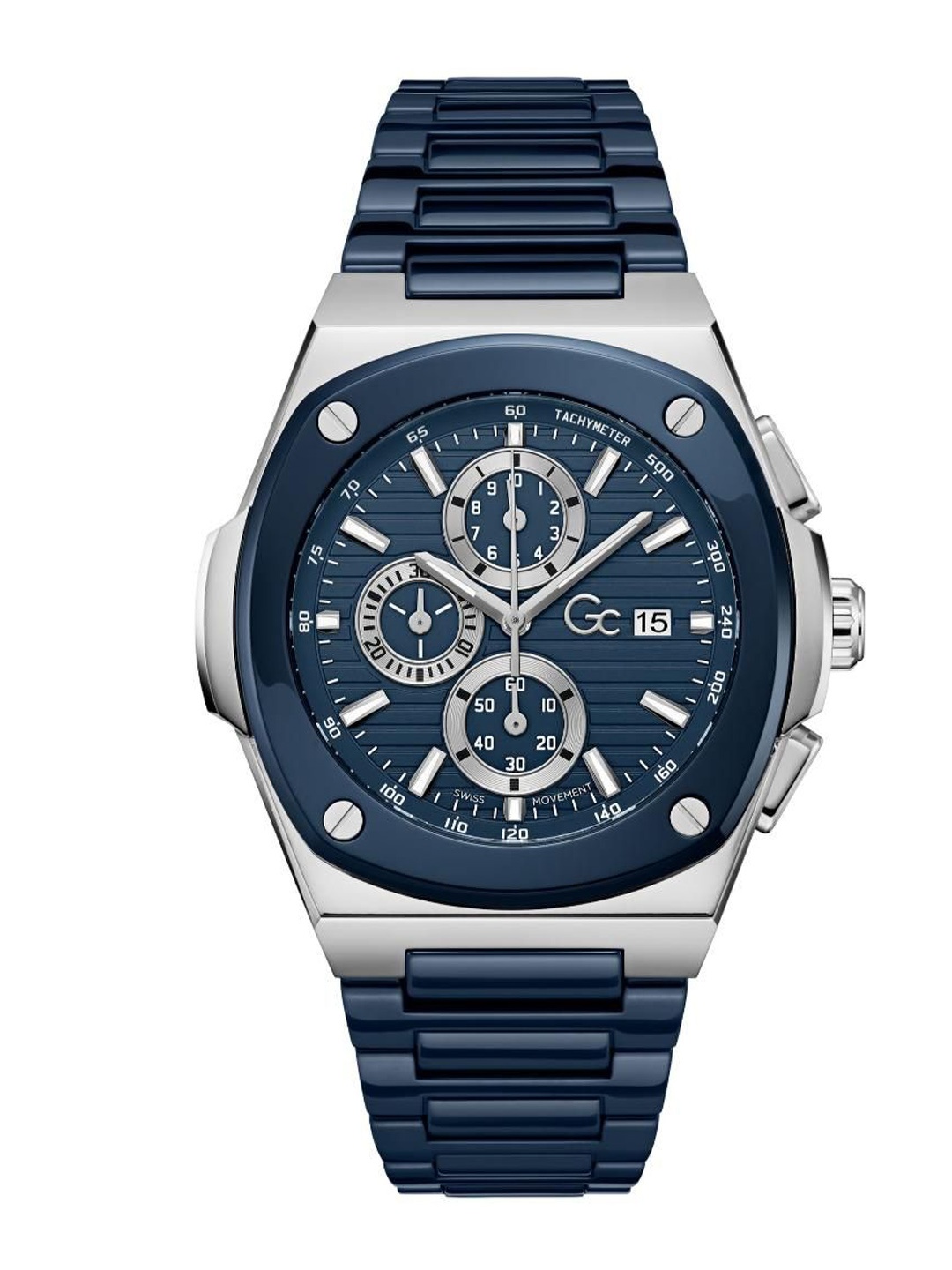 

GC Men Brass Dial & Ceramic Bracelet Style Straps Analogue Watch Y99019G7MF, Blue