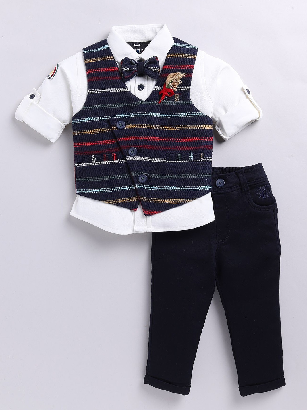 

LITTLE COLLARS Boys Striped Shirt with Trousers, Blue