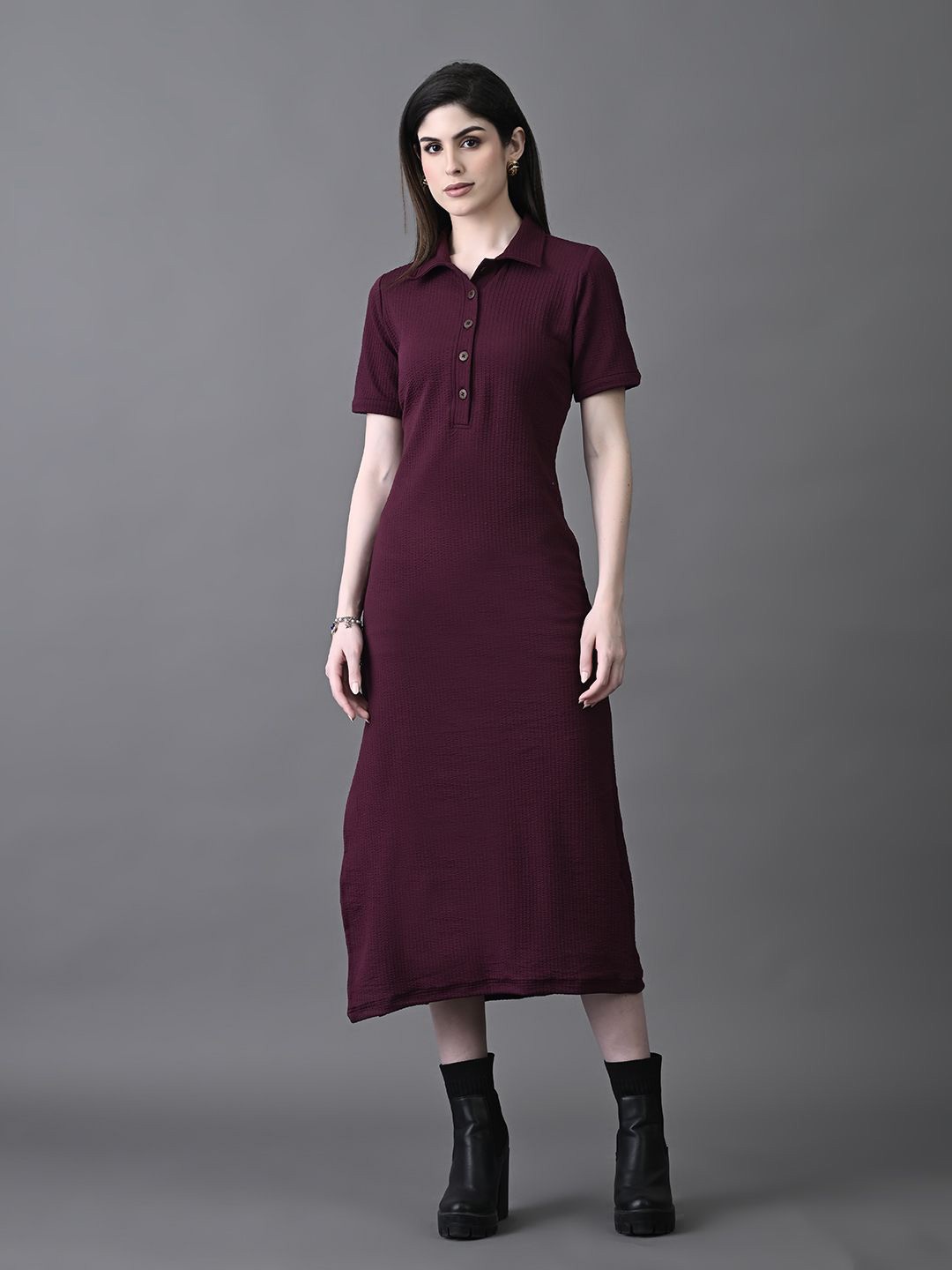 

The Roadster Lifestyle Co Women Shirt Collar A-Line Dress, Magenta