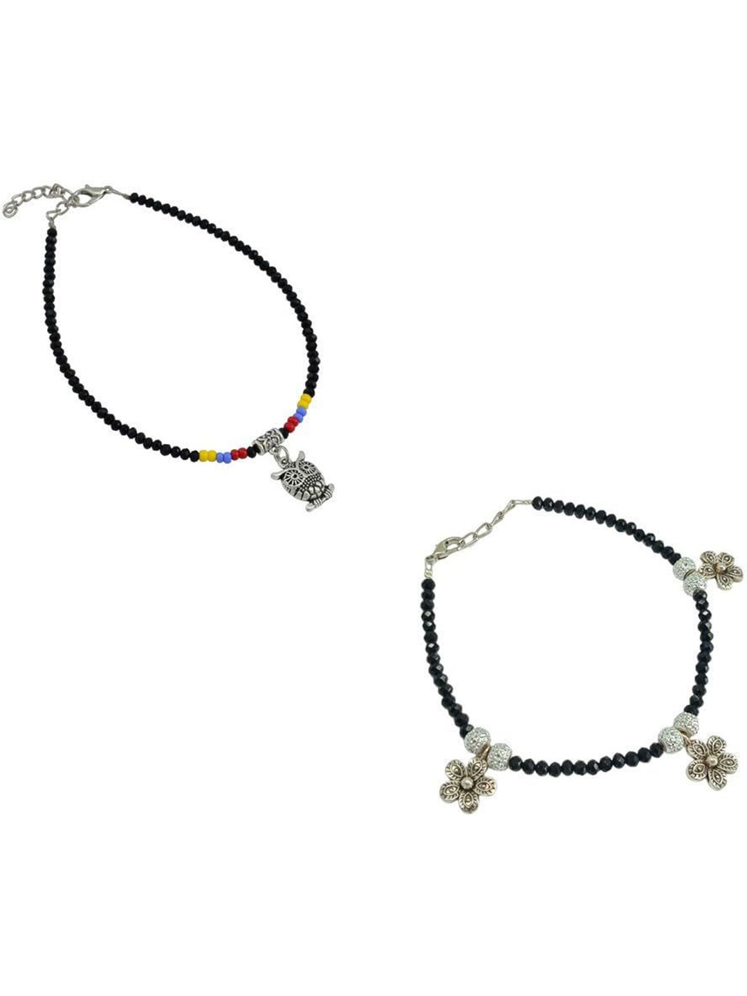 

HIGH TRENDZ Combo Pack of 2 Single Leg Beads Alloy Anklet, Black