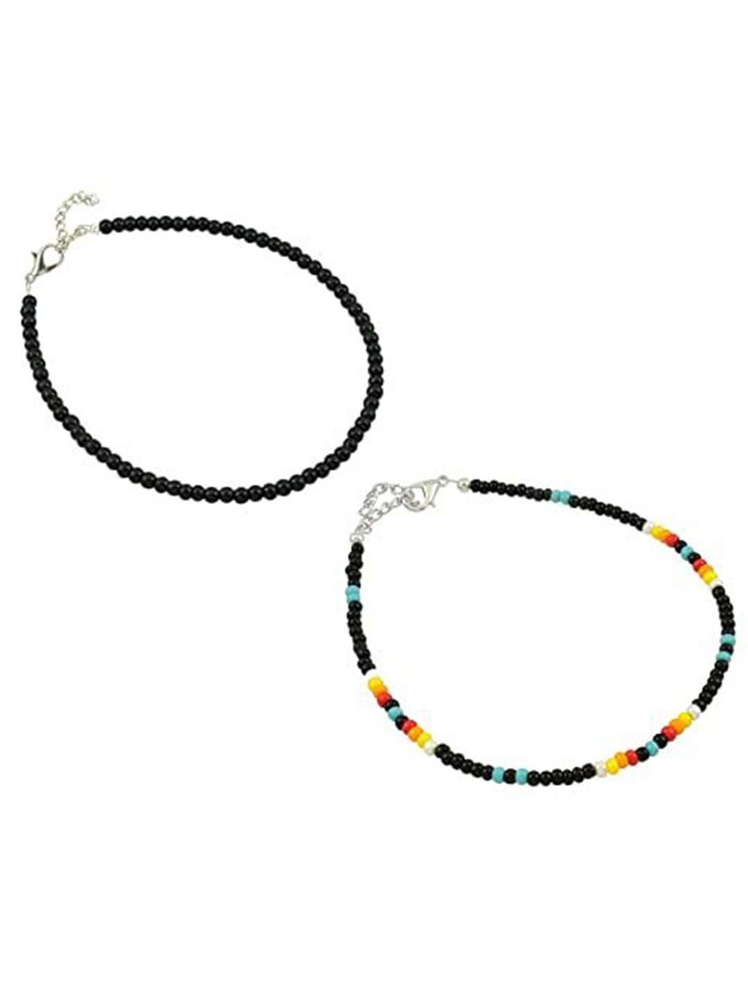 

HIGH TRENDZ Pack Of 2 Single Leg Beads Anklet, Black