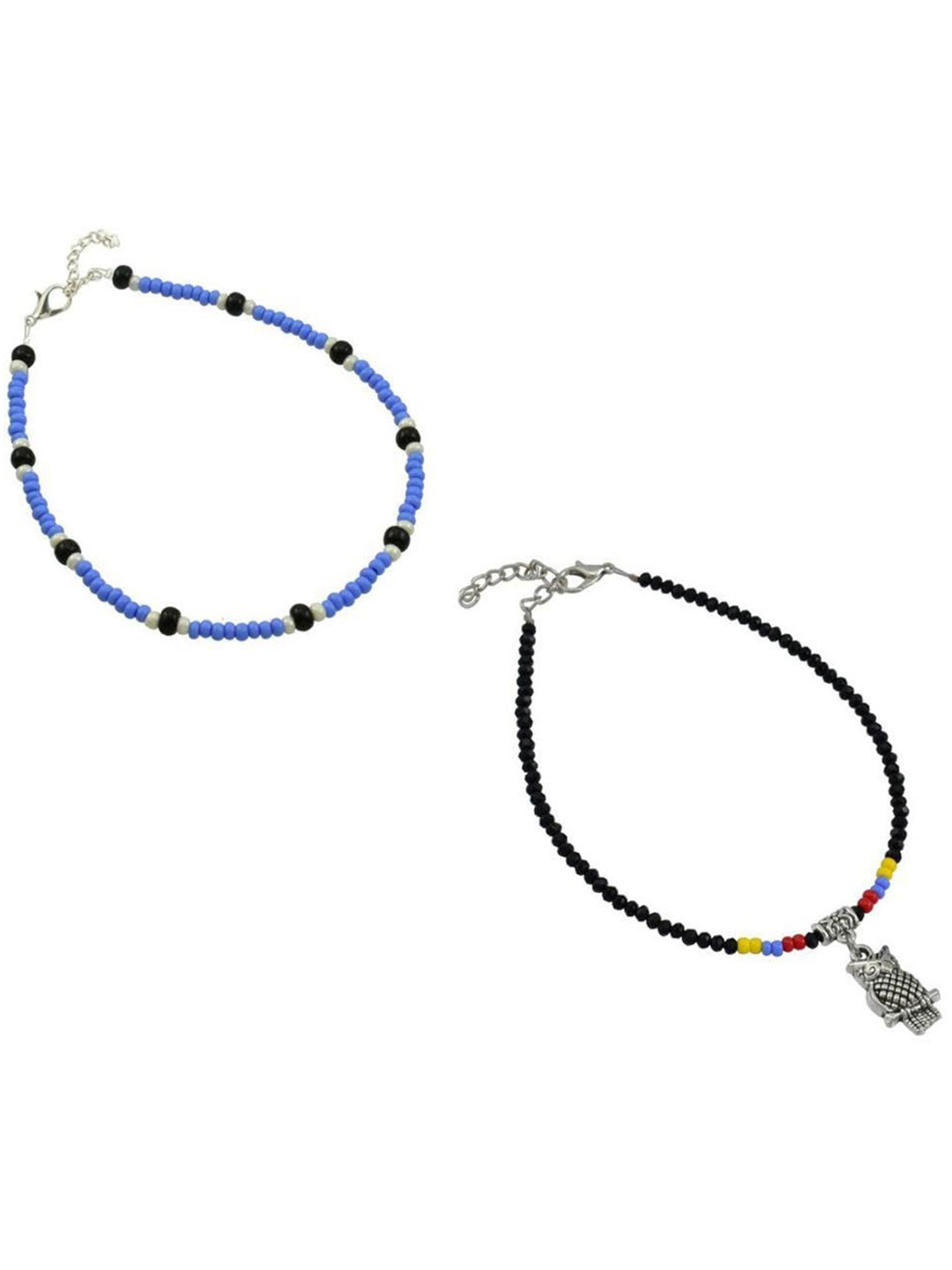 

HIGH TRENDZ Pack Of 2 Single Leg Beads Anklet, Silver
