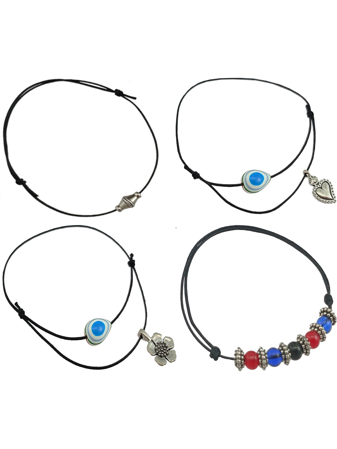 

HIGH TRENDZ Pack Of 4 Single Leg Thread Knot Anklet, Black
