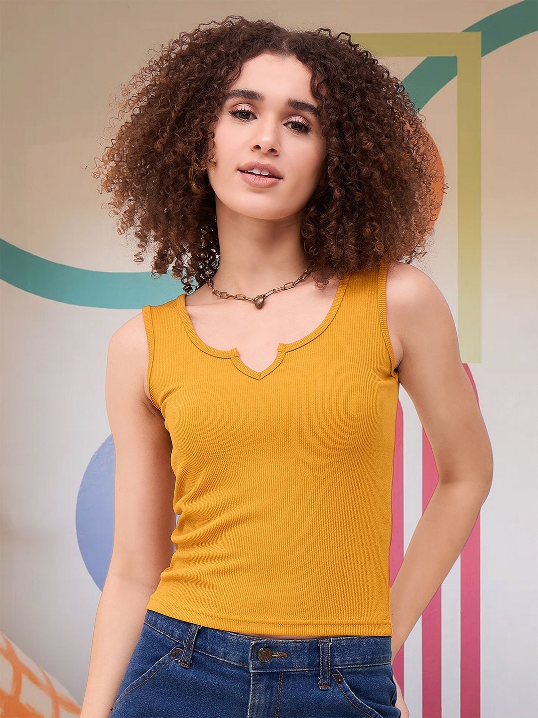 

DressBerry Women V-Neck Tank Top, Mustard