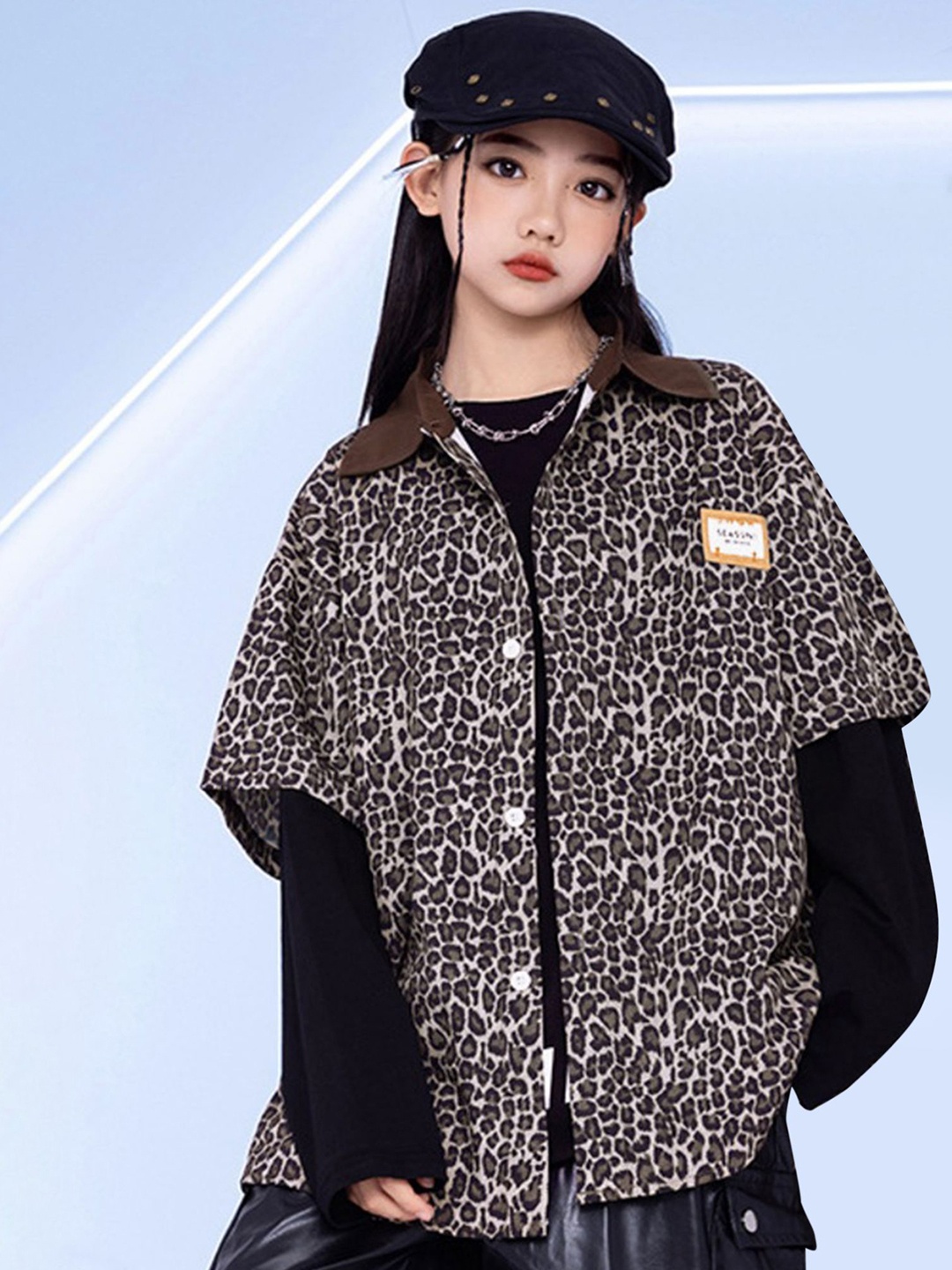 

LULU & SKY Animal Print Cotton Shirt Style Top, Brown