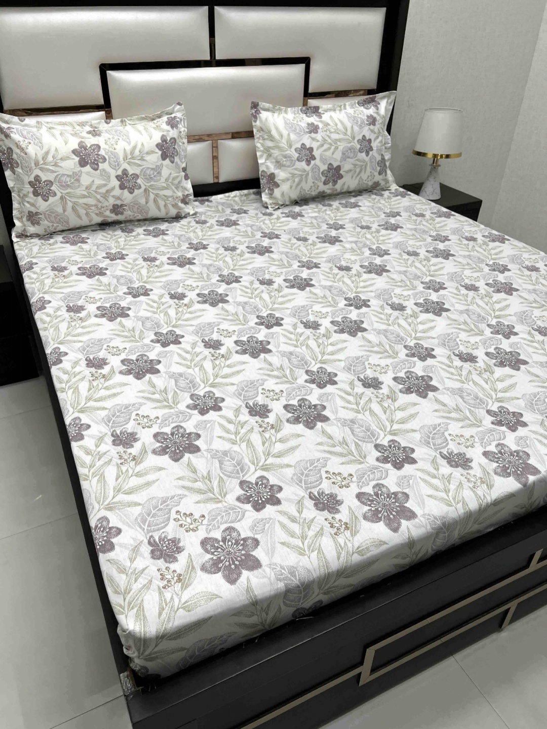 

Pure Decor White & Grey Floral 220 TC King Bedsheet with 2 Pillow Covers