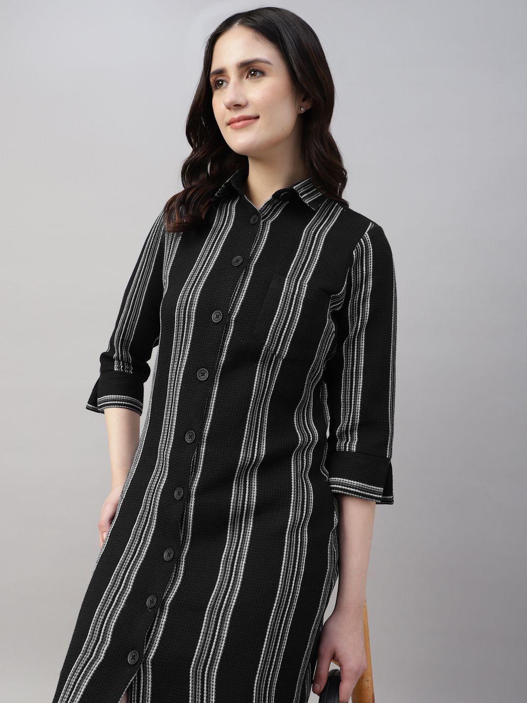 

Hancock Striped Formal Shirt Dress, Black