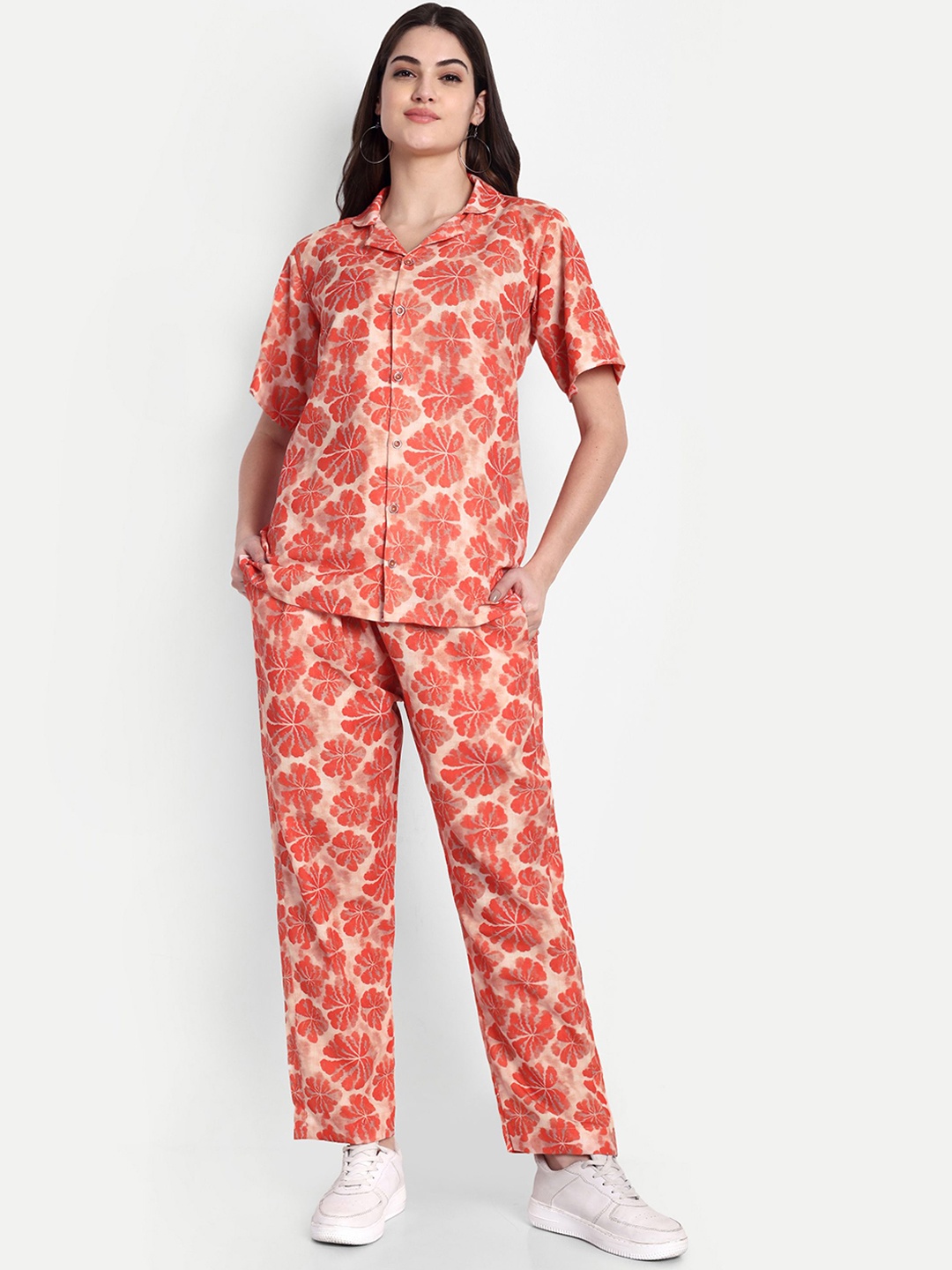 

TILISM Printed Pure Cotton Shirt & Trousers Co-Ord, Orange