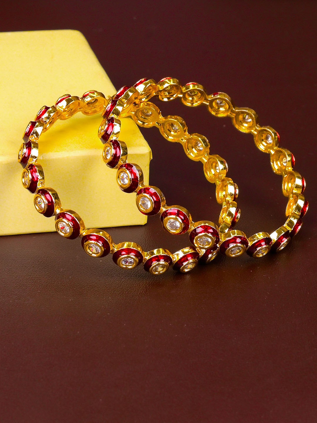 

Zevarly Set Of 2 Gold-Plated CZ Studded Bangles