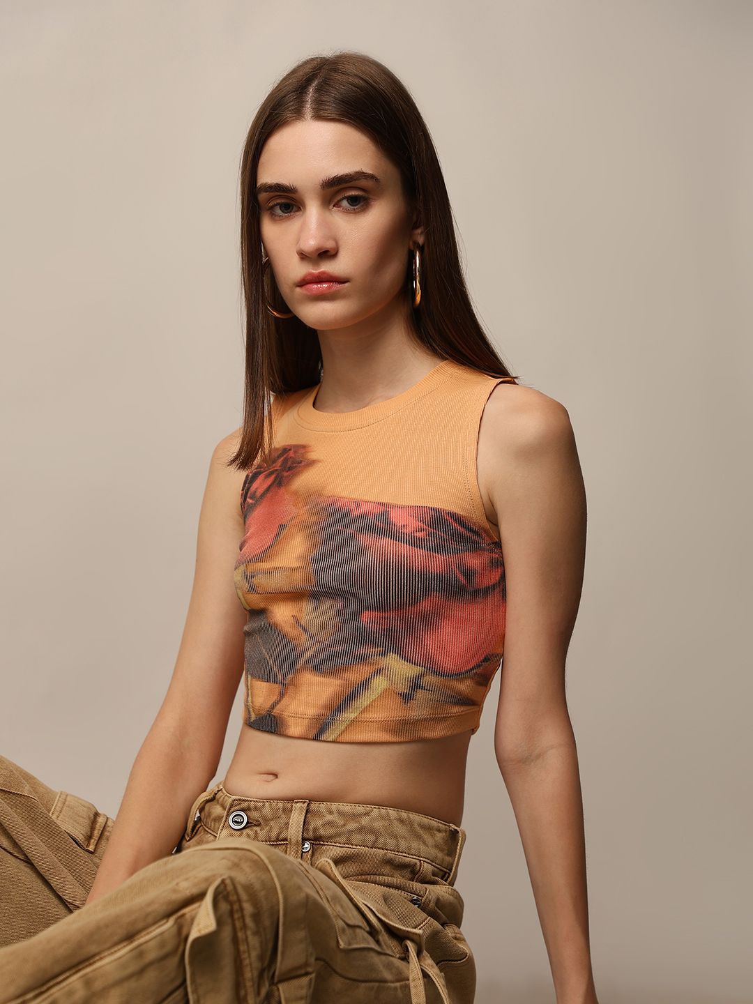 

ONLY Print Cotton Tank Crop Top, Orange