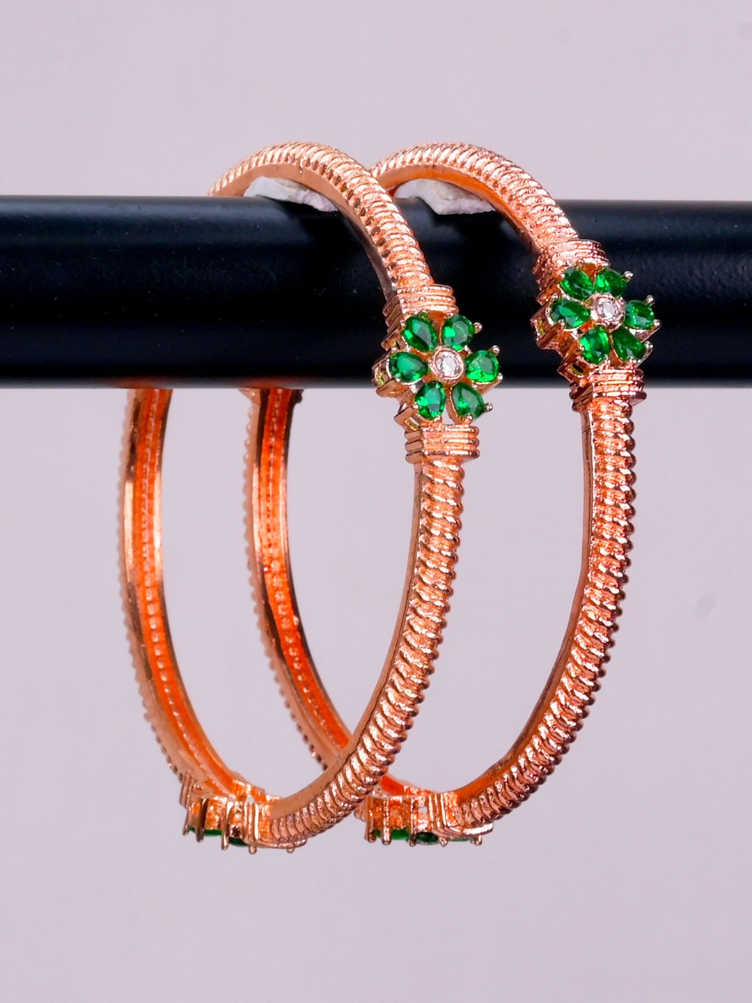 

Zevarly Set Of 2 Rose Gold-Plated CZ Studded Bangles