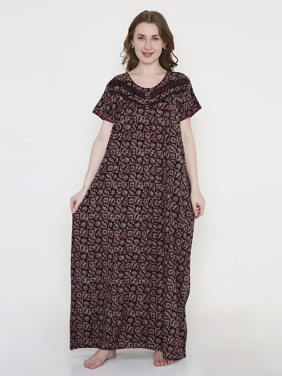 

NIGHTSPREE Printed Maxi Nightdress, Brown