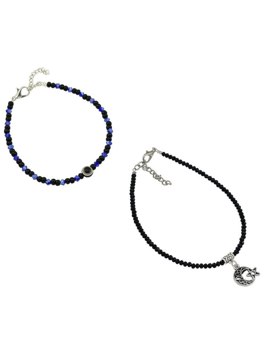 

HIGH TRENDZ Pack Of 2 Single Leg Beads Anklet, Silver