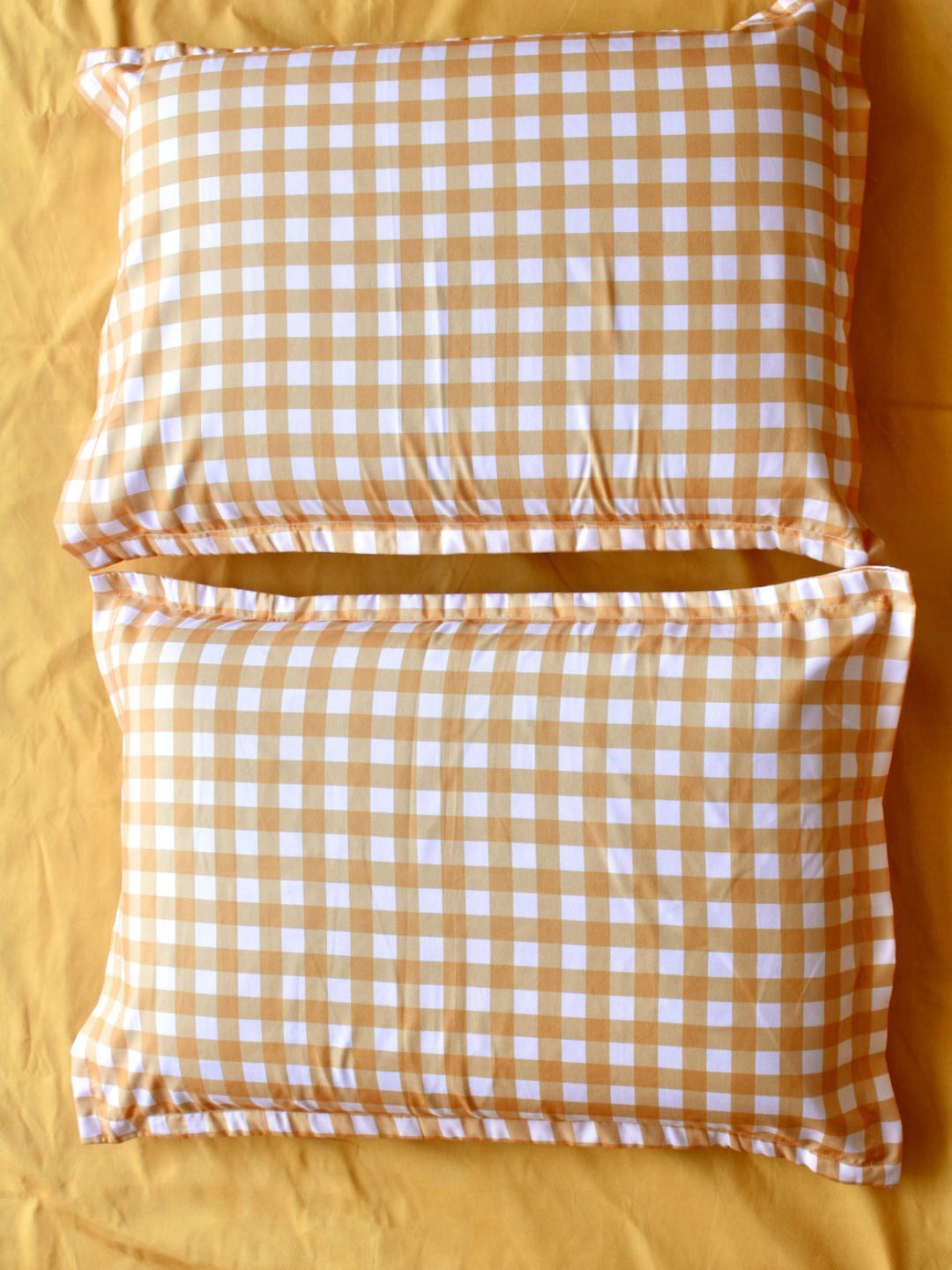 

HYPPY Orange & White 2 Pieces Checked Cotton Linen Rectangle Pillow Covers