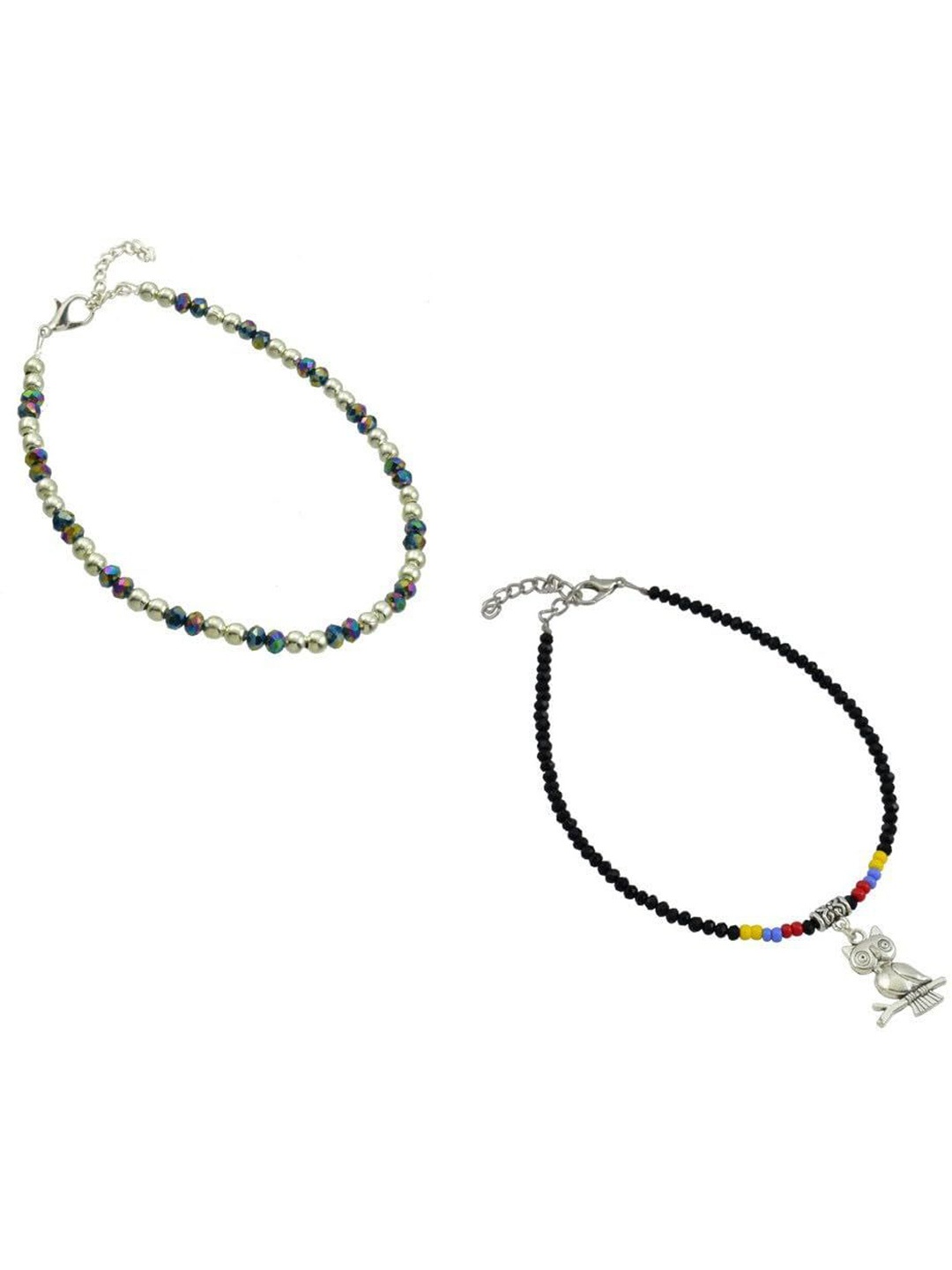 

HIGH TRENDZ Pack Of 2 Beaded Single Leg Anklets, Silver