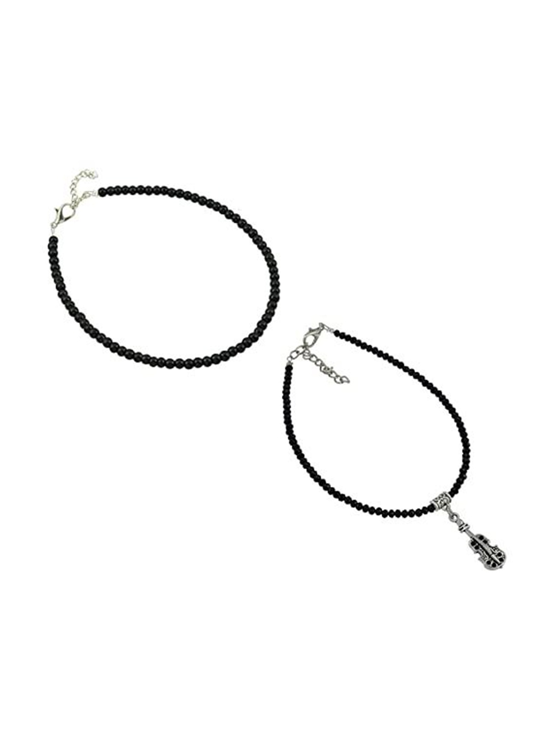 

HIGH TRENDZ Unisex Set of 2 Beaded Single Leg Anklets, Black