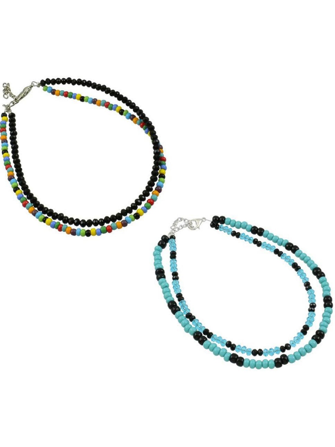 

HIGH TRENDZ Unisex Set of 2 Beaded Single Leg Anklets, Black