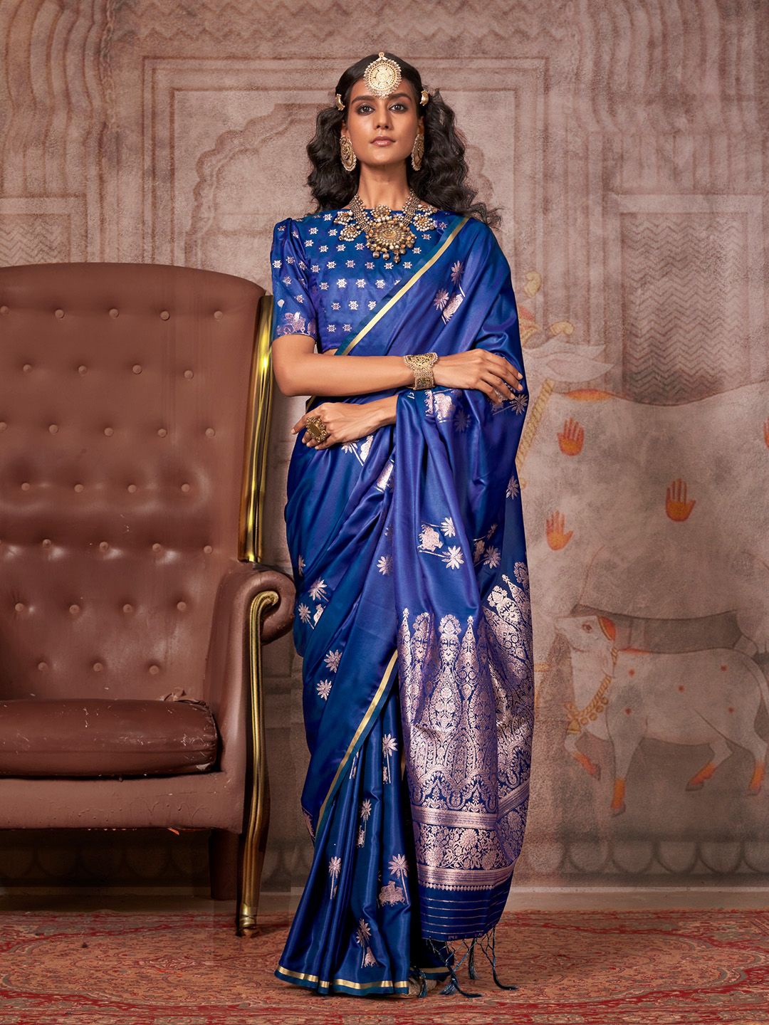 

Ishin Ethnic Motifs Zari Satin Saree, Blue