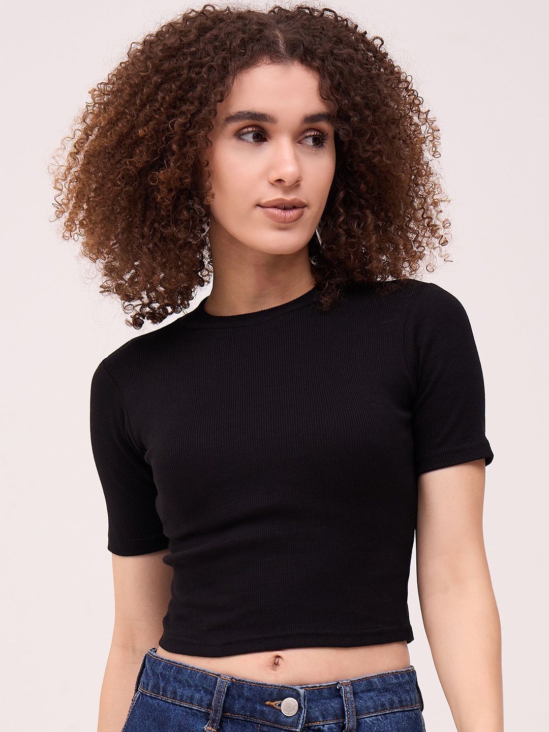 

DressBerry Women Short Sleeves Crop Top, Black