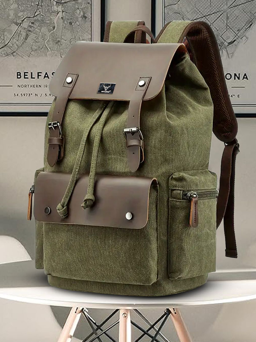 

REDHORNS Unisex Colourblocked Contrast Detail Backpack with Anti-Theft, Green