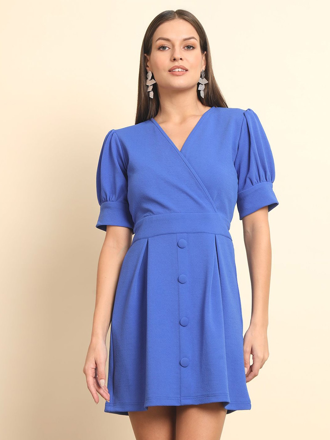 

BAESD Puff Sleeve Mini Dress, Blue