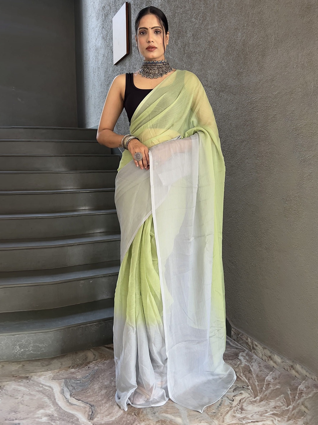 

KAYOMMI Pure Chiffon Ready to Wear Saree, Yellow