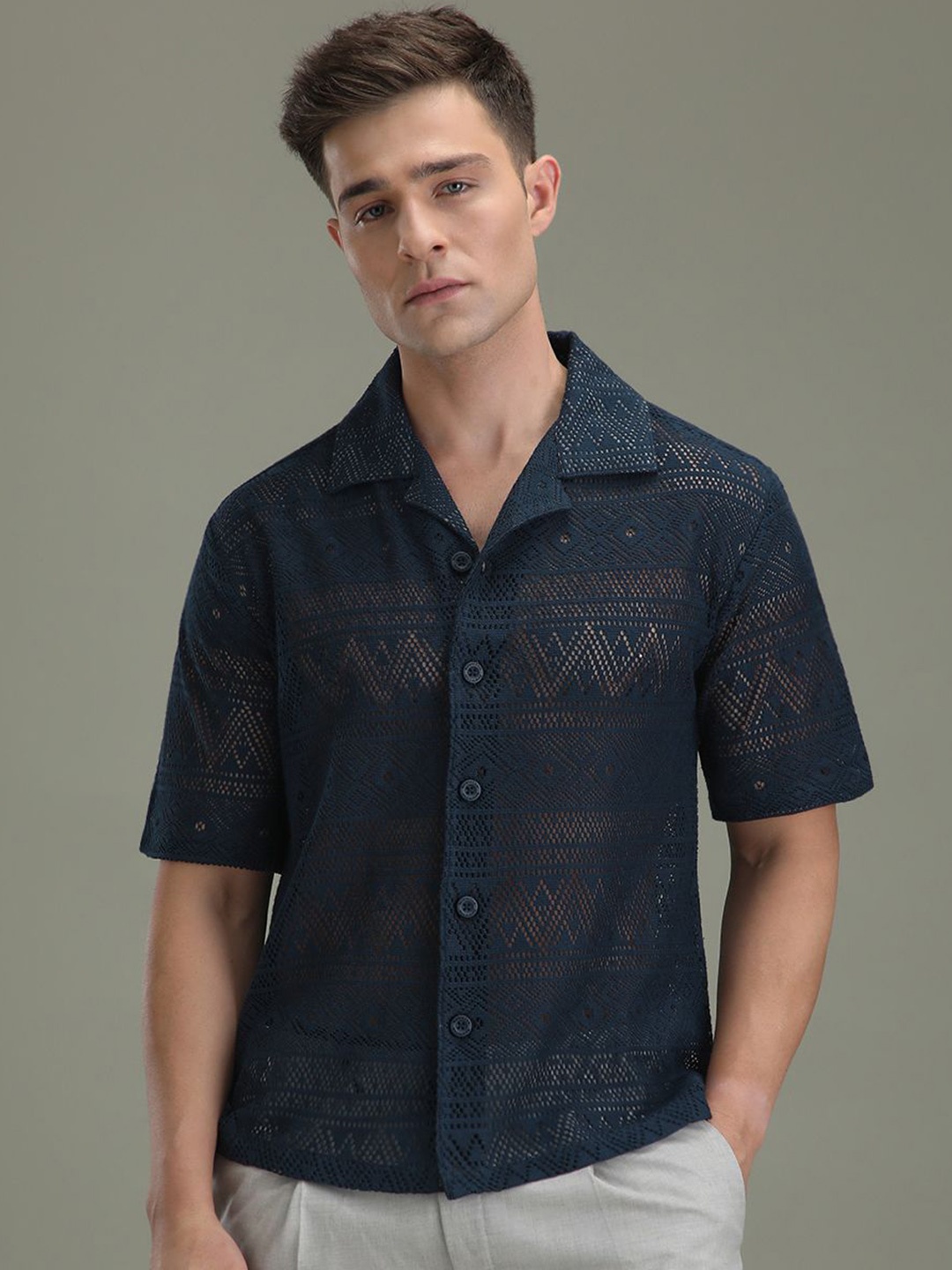 

Banana Club Men Classic Sheer Casual Shirt, Blue