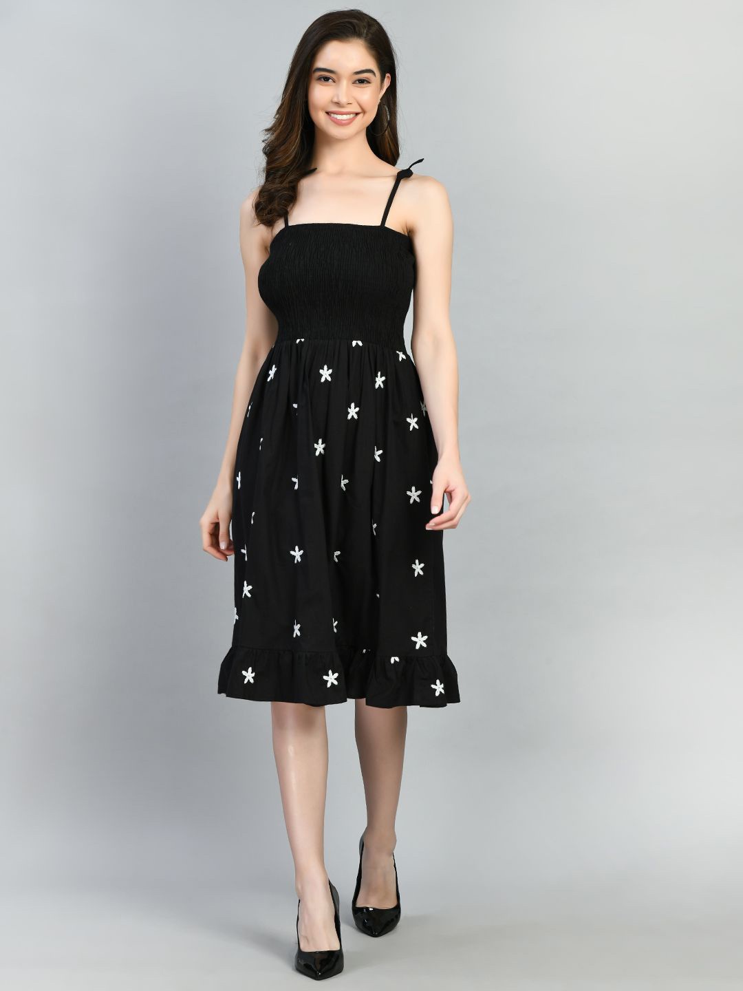 

all about you Floral Embroidered Off-Shoulder Fit & Flare Dress, Black