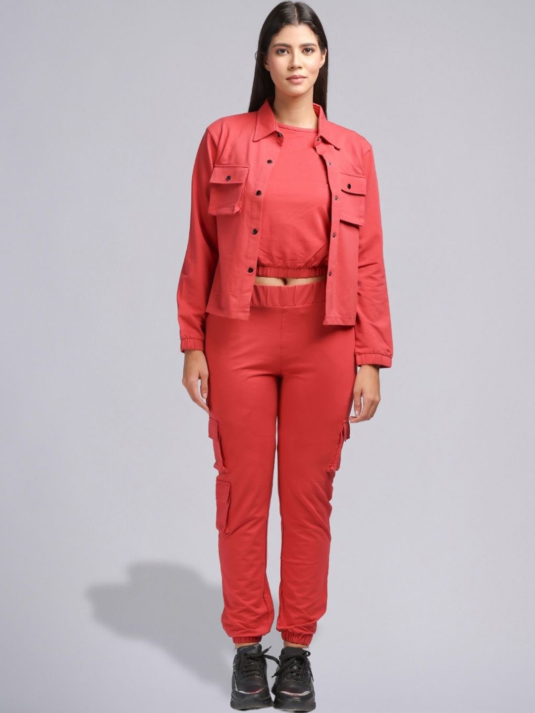 

PUREMIST Round Neck Sleeveless Top Jacket With Trousers, Red