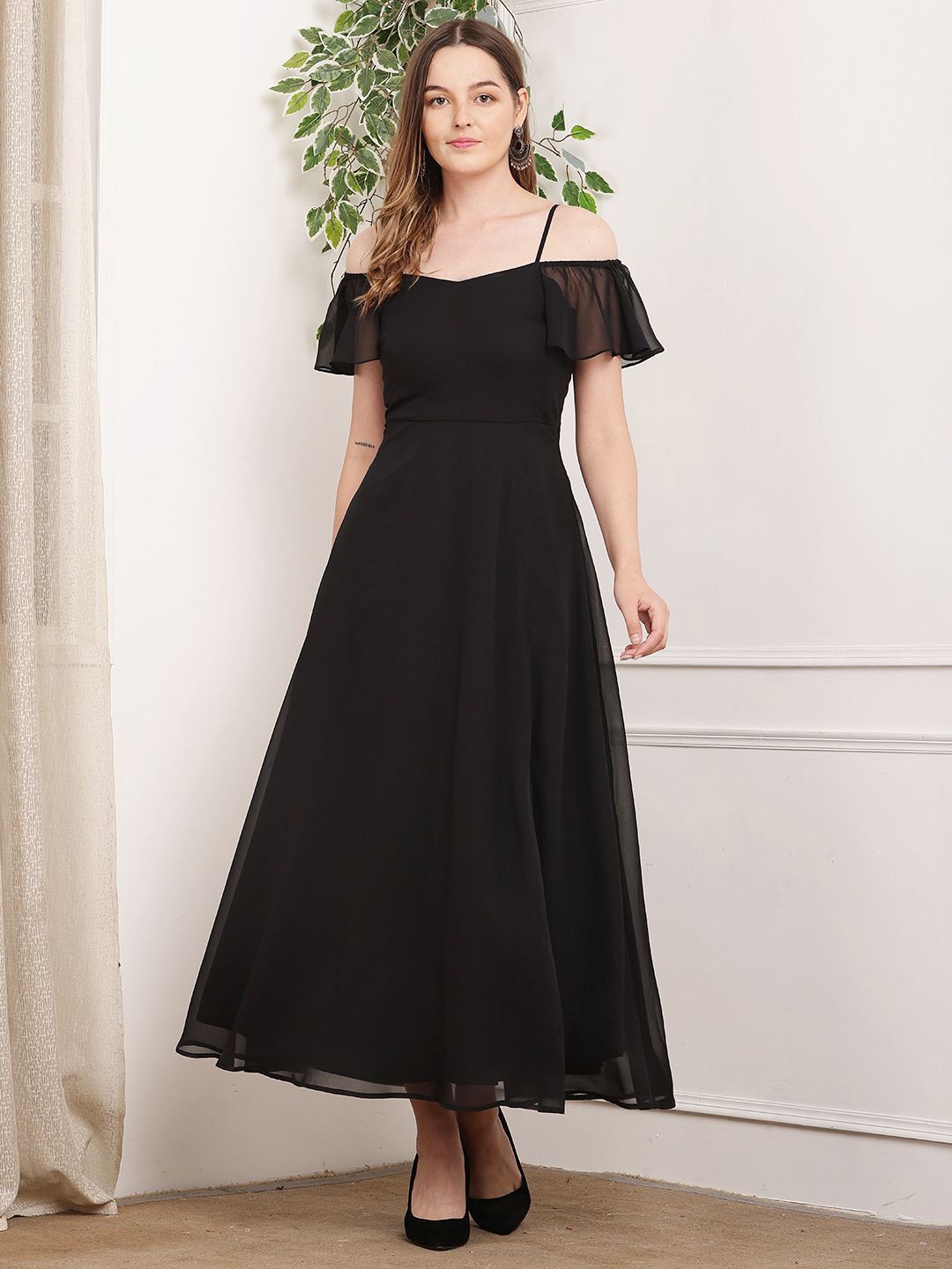 

Tushita Women Shoulder Straps Maxi Dress, Black