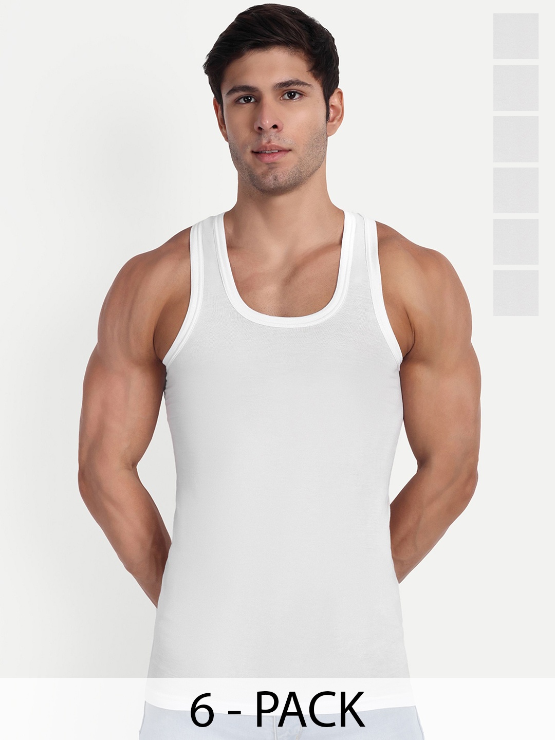 

KANSAL Pack Of 6 Scoop Neck Innerwear Vests13-MACHU_RN_P6 vendorHSN, White