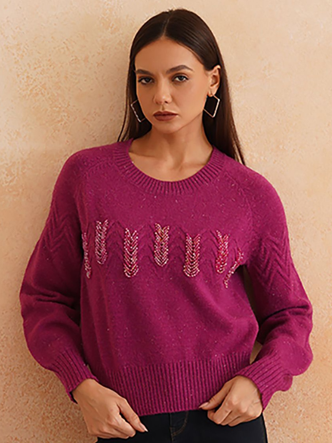 

Beatnik Women Embroidered Pullover, Purple