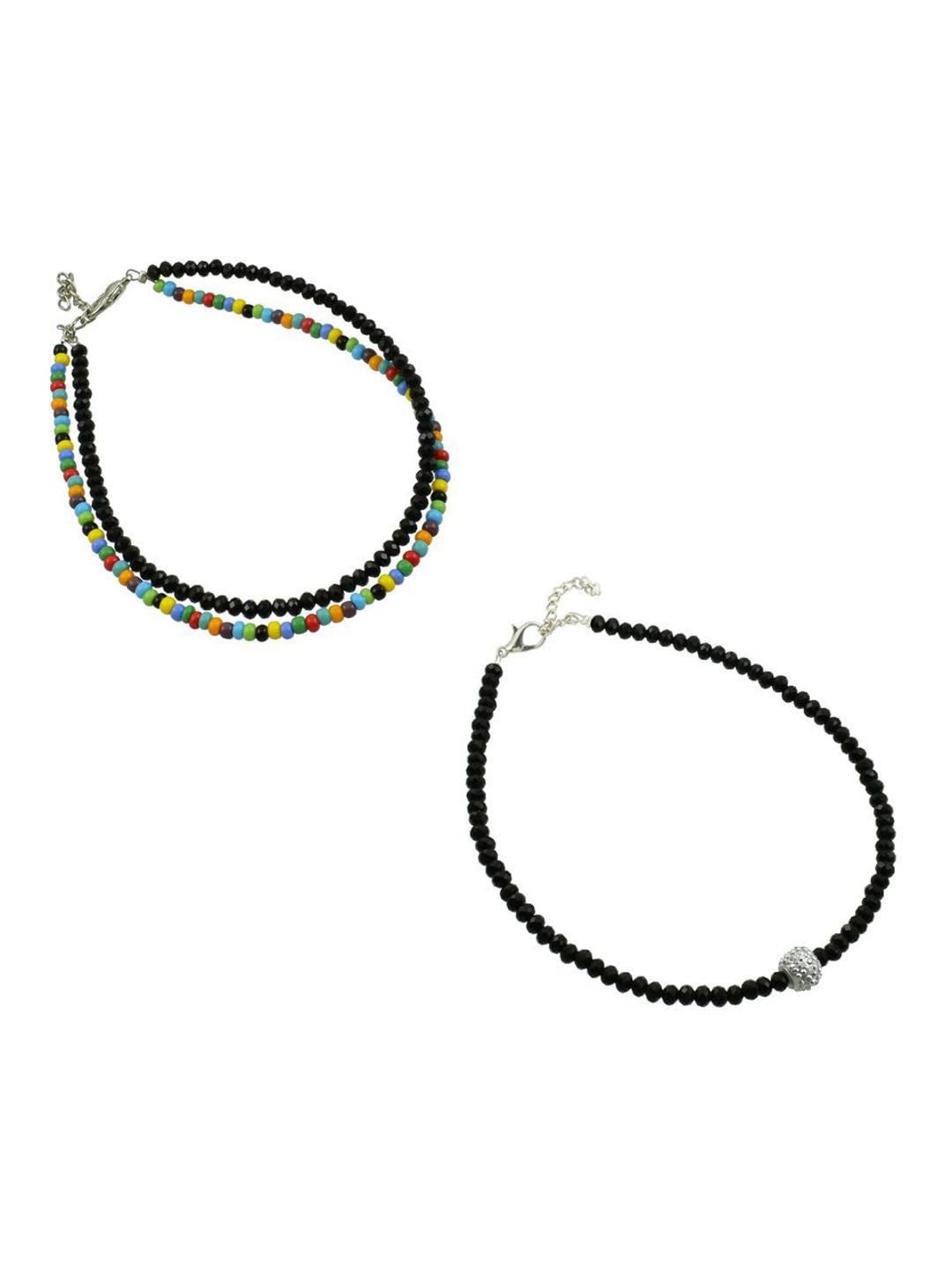 

HIGH TRENDZ Pack of 2 Single Leg Beads Alloy Anklet, Black